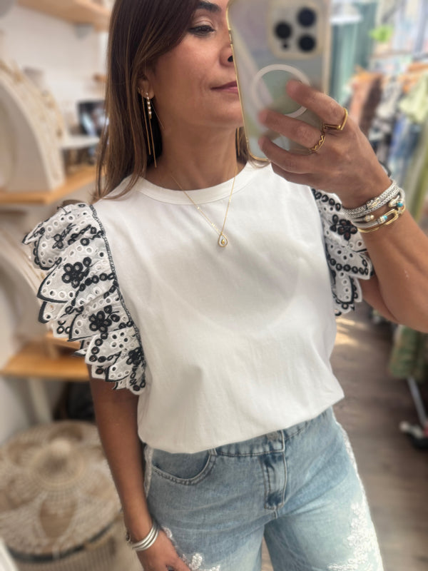 White Eyelet Sleeves Top