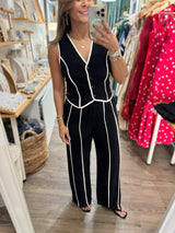 Black & Ivory Contrast Vest & Pant Set