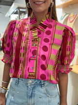 Lime & Plum Mix Print Top