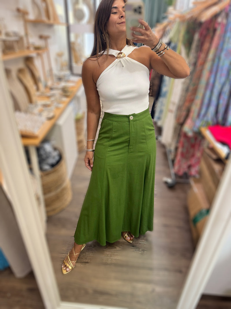 Chartreuse A-Line Maxi Skirt