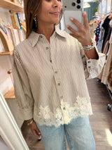 Brown Stripes Lace Hem Top