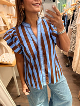 Blue & Brown Stripes Top