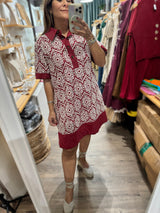 Burgundy Lace Contrast Dress
