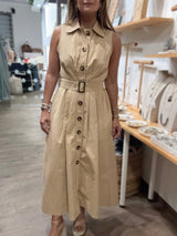 Tan Button Down Belted Dress