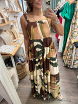 Sage Brown Mix Flowy Dress