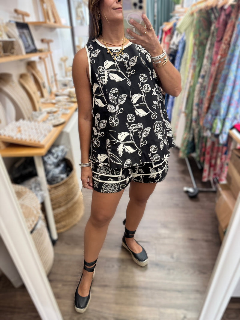 Black Print Top & Short Set