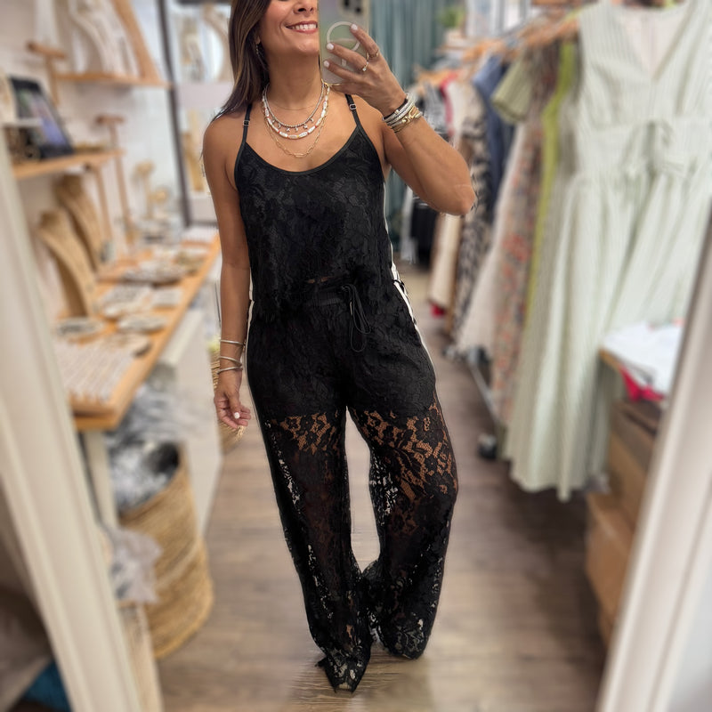Black Lace Top & Pant Set