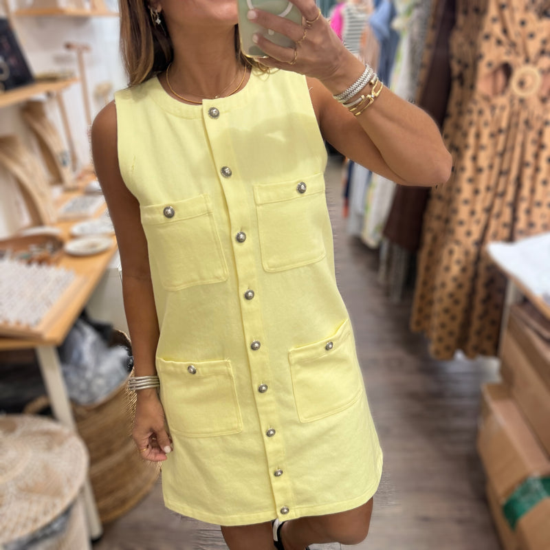 Lemon Button Down Denim Dress