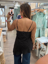 Black Lace Asymmetrical Top