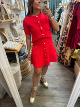 Red Gold Buttons Top & Skirt Set