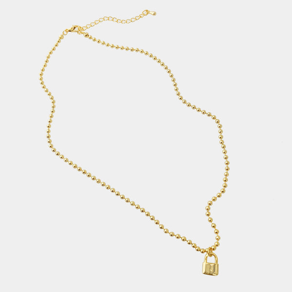 Gold Ball Chain Necklace with Lock (CF)