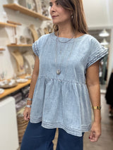 Light Denim Braid Detail Top