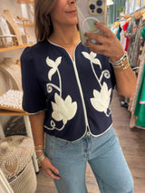 Navy Floral Applique Top