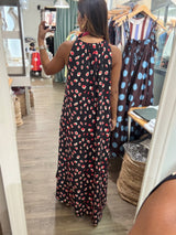 Red Print Asymmetrical Hem Dress