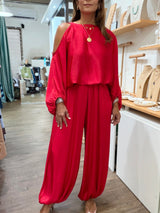 Red Cold Shoulder Top & Harem Pants