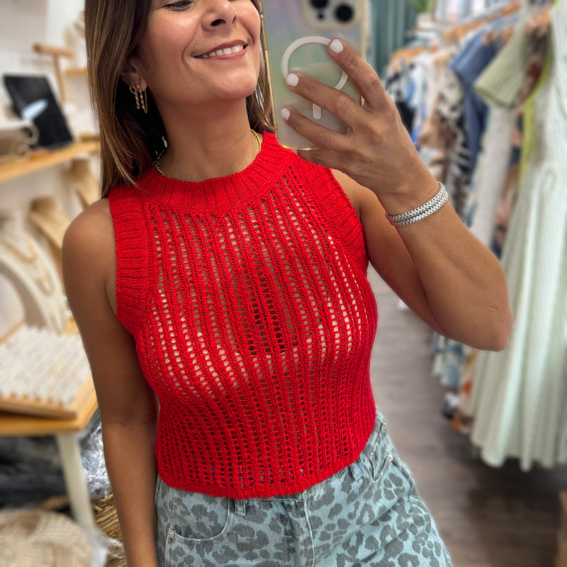Red Knitted Tank Top