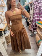 Caramel Faux Suede Strapless Dress
