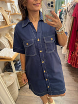 RE-STOCK•Navy Contrast Stitch Dress