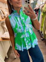 Green & Blue Eyelet Top