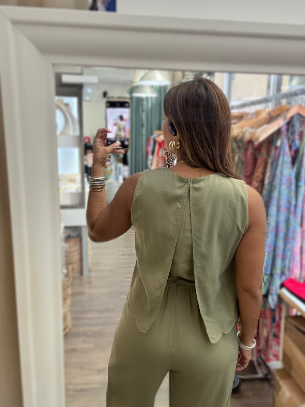 Olive Scalloped Detail Jumpsuit