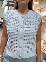 Light Blue Starfish Gold Buttons Top