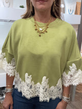 Green Lace Hem Top