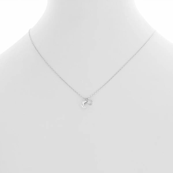 Silver Moon & CZ Star Necklace (CE)