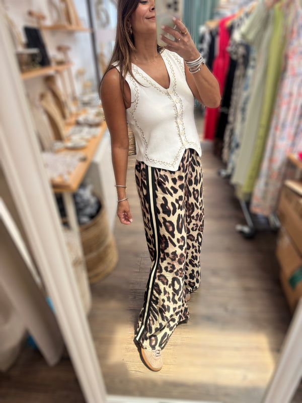 Leopard Print Side Stripe Pant