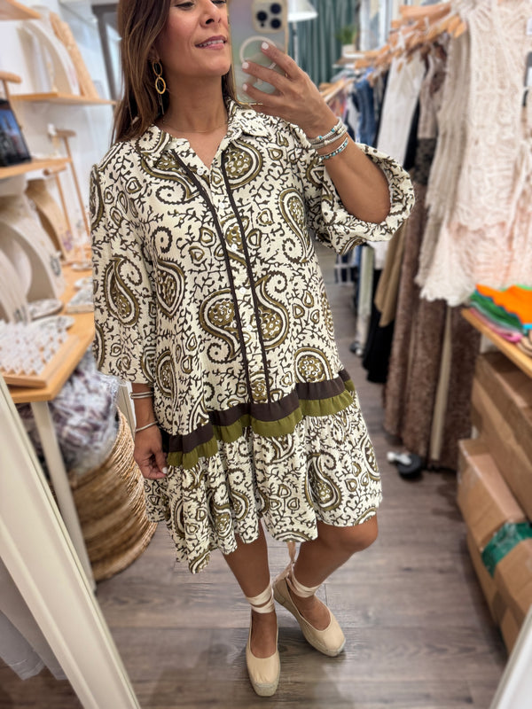Olive Paisley Print Dress