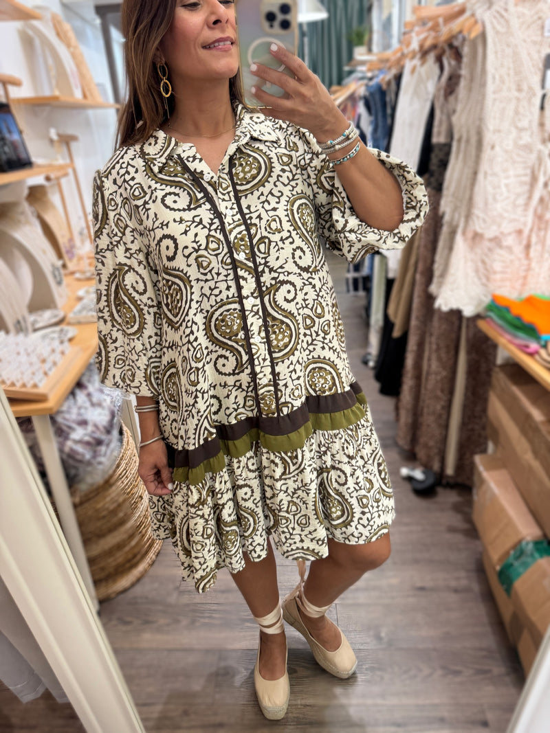 Olive Paisley Print Dress