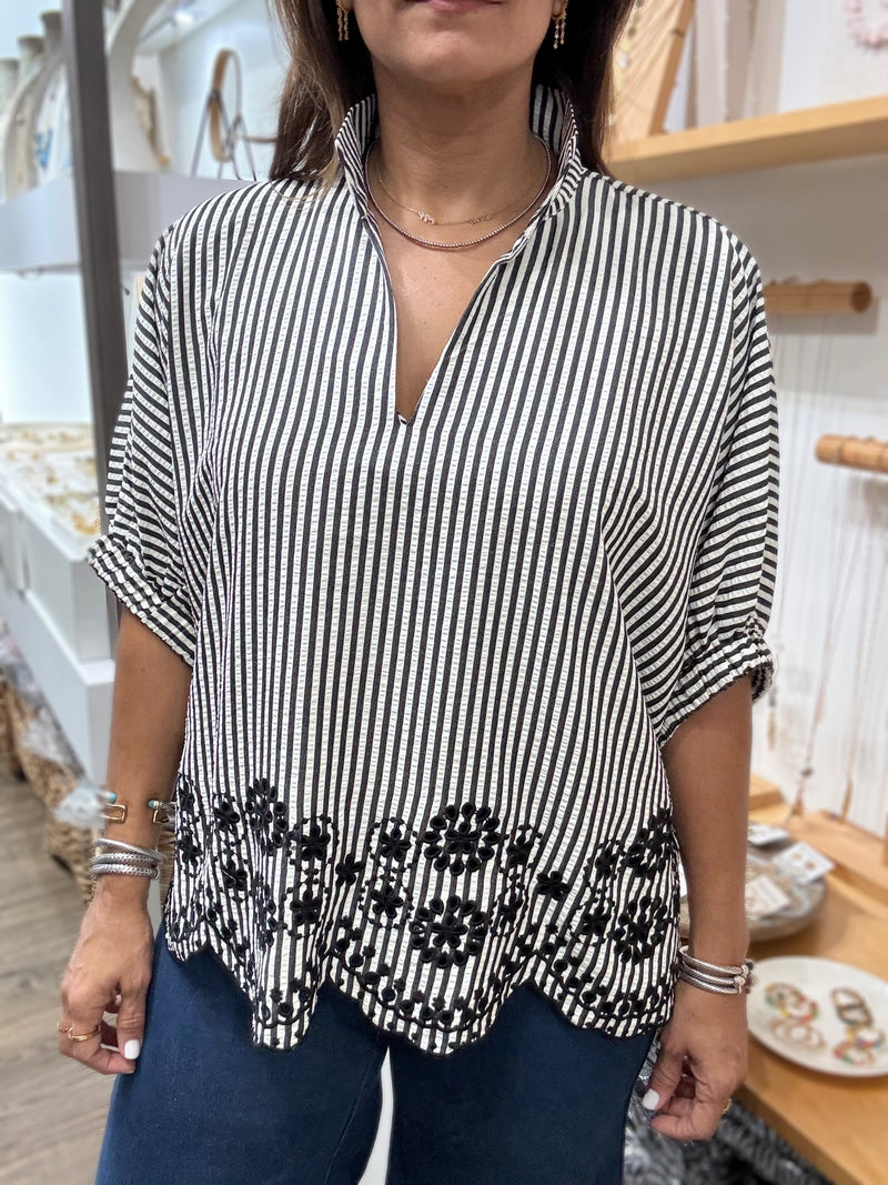 Black & White Stripes Dolman Sleeves Top