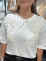 White Textured Ribbon Detail Top