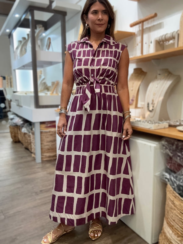 Wine Geometric Print Dress