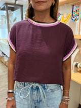 Burgundy Contrast Trim Top