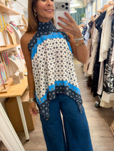 Blue Mix Print Handkerchief Top