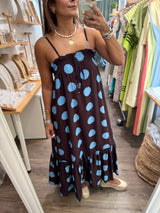 Brown & Blue Polka Dots Dress