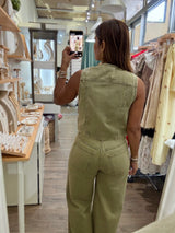 Olive Green Denim Top & Pants Set