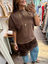Chocolate Lace Asymmetrical Detail Top
