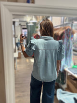 Denim Ruffled Sleeves Top