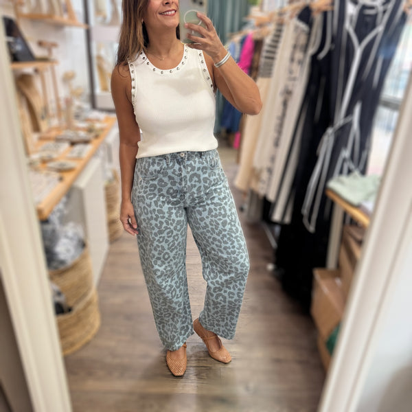 Blue Leopard Print Jean