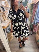 Black & Ivory Drop Waist Dress
