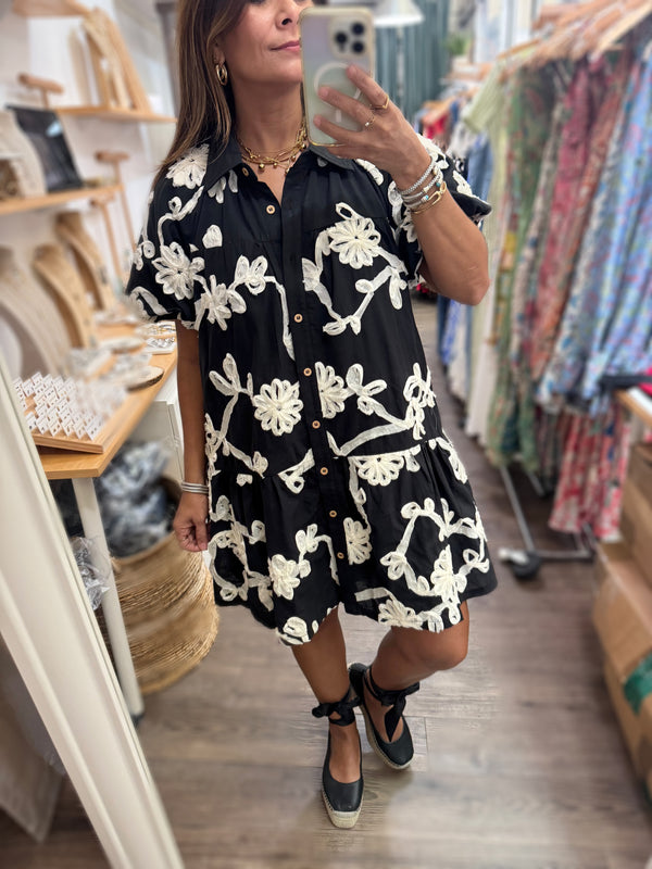 Black & Ivory Drop Waist Dress