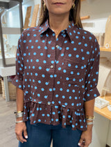 Brown Polka Dots Button Down Top