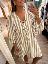Taupe Stripes Front Ties Top