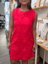 Red Embroidered Shift Dress