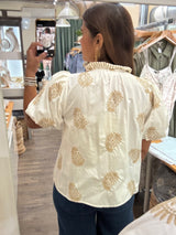 White & Beige Embroidered Top