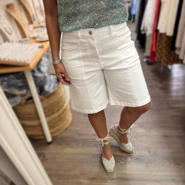 White Knee Length Shorts