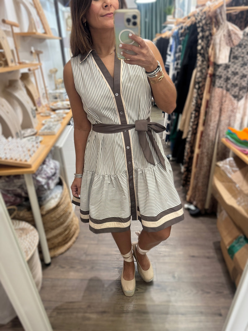 Mocha Stripes Button Down Dress