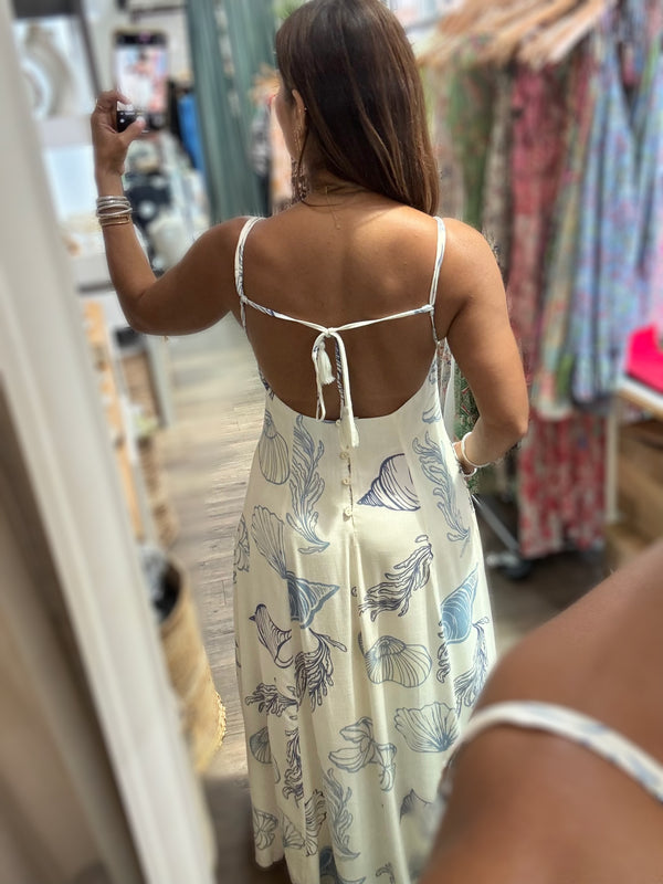 Seashells Print Back Detail Maxi Dress