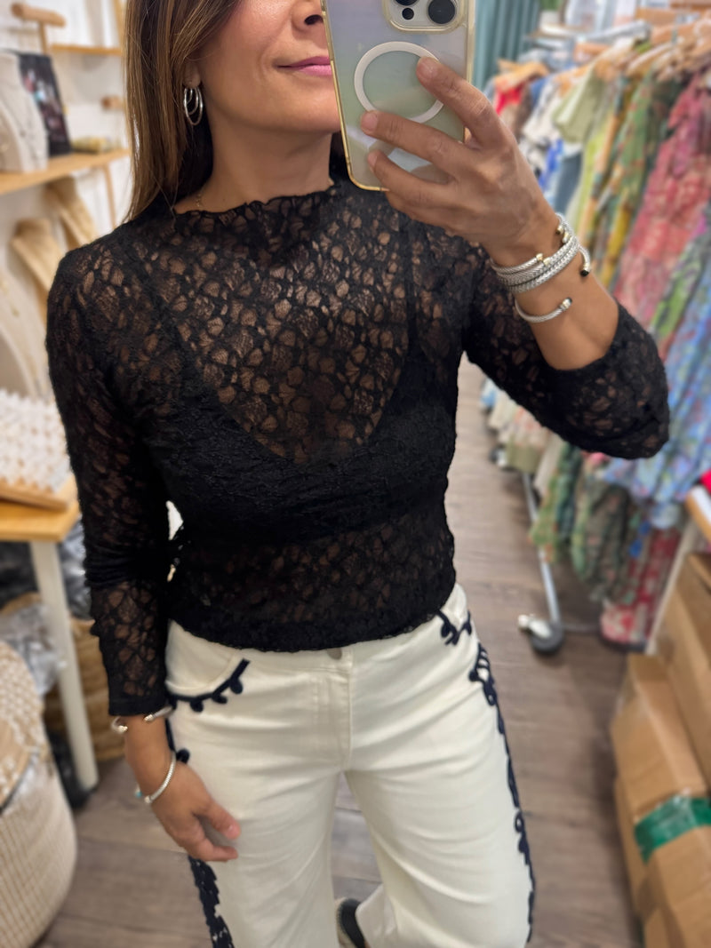 Black Lace Sheer Top